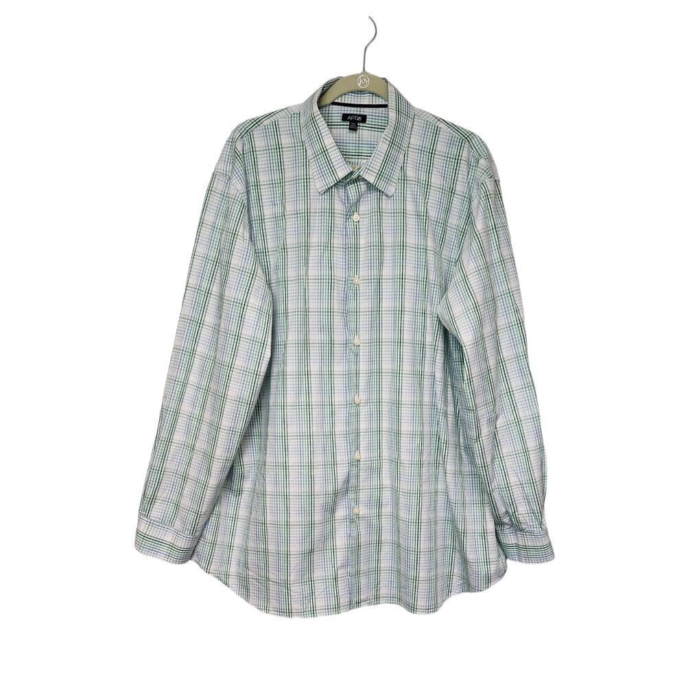 Apt.9 Button Down Long Sleeve Plaid Green Shirt Size XXL